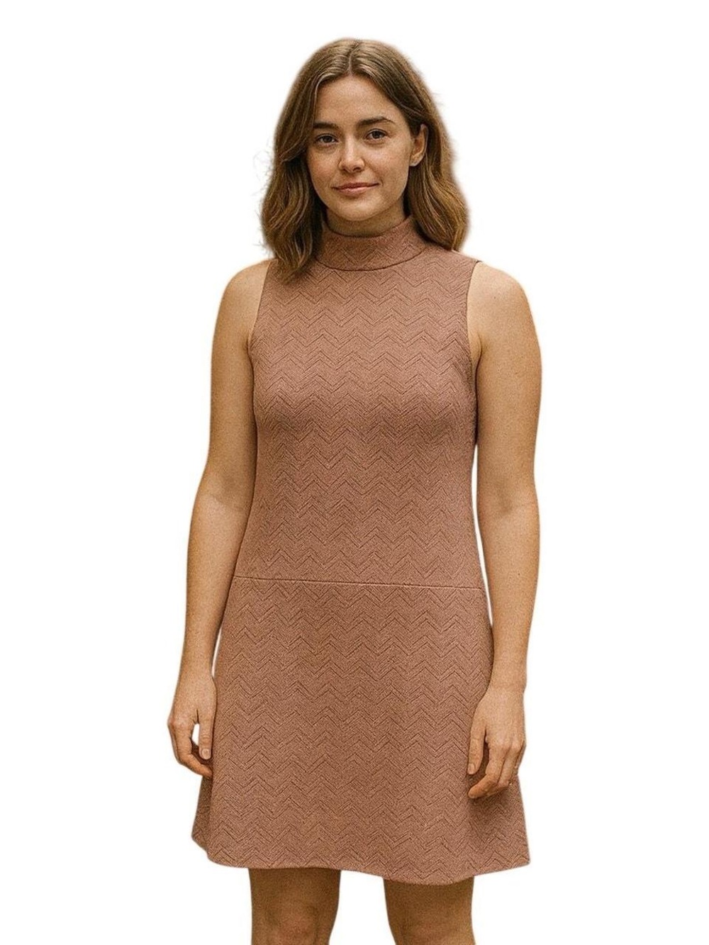 Free People Sleeveless Mock Neck Mini Dress in Mauve Brown
